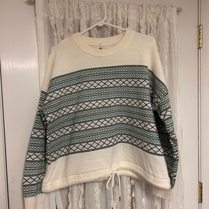 Cozy Cream and Green Nordic Patterned Sweater